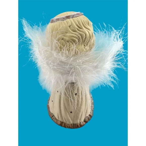 Ceramic Angel holding bird multi color light up wings 8" Sparkle Dress - Picture 3 of 8